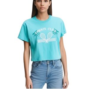 NWT Wildfox Tennis Club Jamie oversized boxy cropped turquoise t shirt S